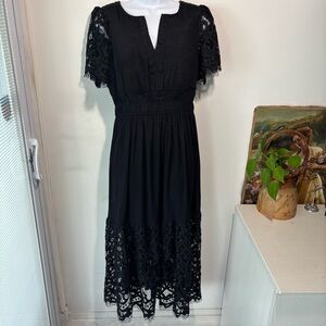 J Gee Black Lace Detail Sleeve & Border Maxi Dress Size S
